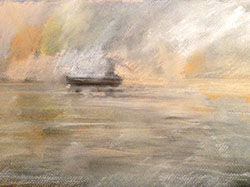 Harwich harbour, mist, 42x28cm pastel on paper prints £100 original SOLD